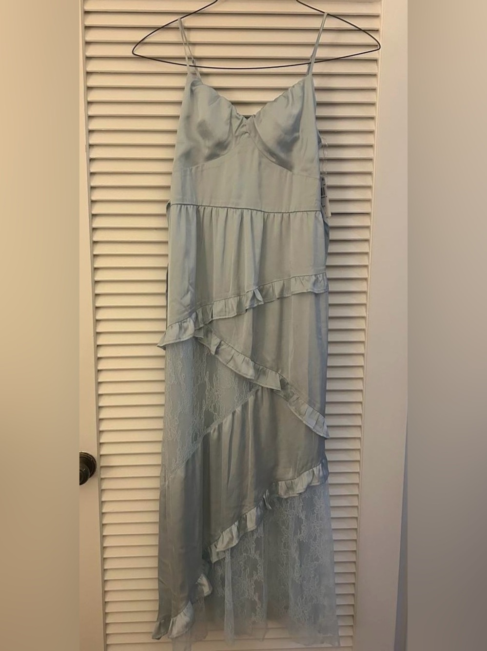 Trixxi Los Angeles Blue Lace Ruffle Maxi Slip Dress Y2K NWT